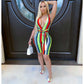 Colorful striped tie sports jumpsuit
