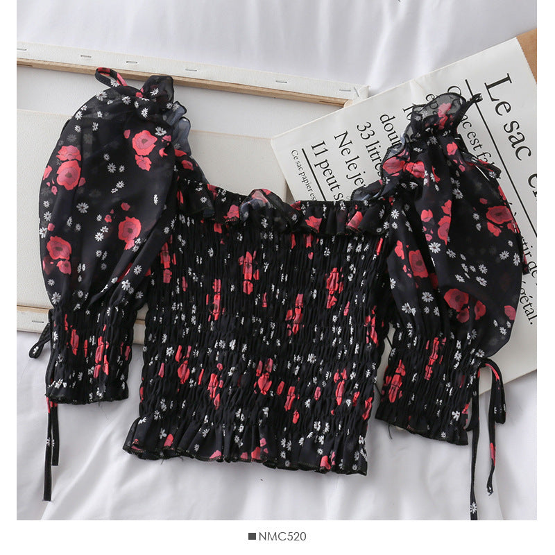 Sweet Small Flower Five-point Sleeve Shirt