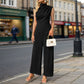 Casual Sleeveless Solid-color Boat-neck Wide-leg Jumpsuit