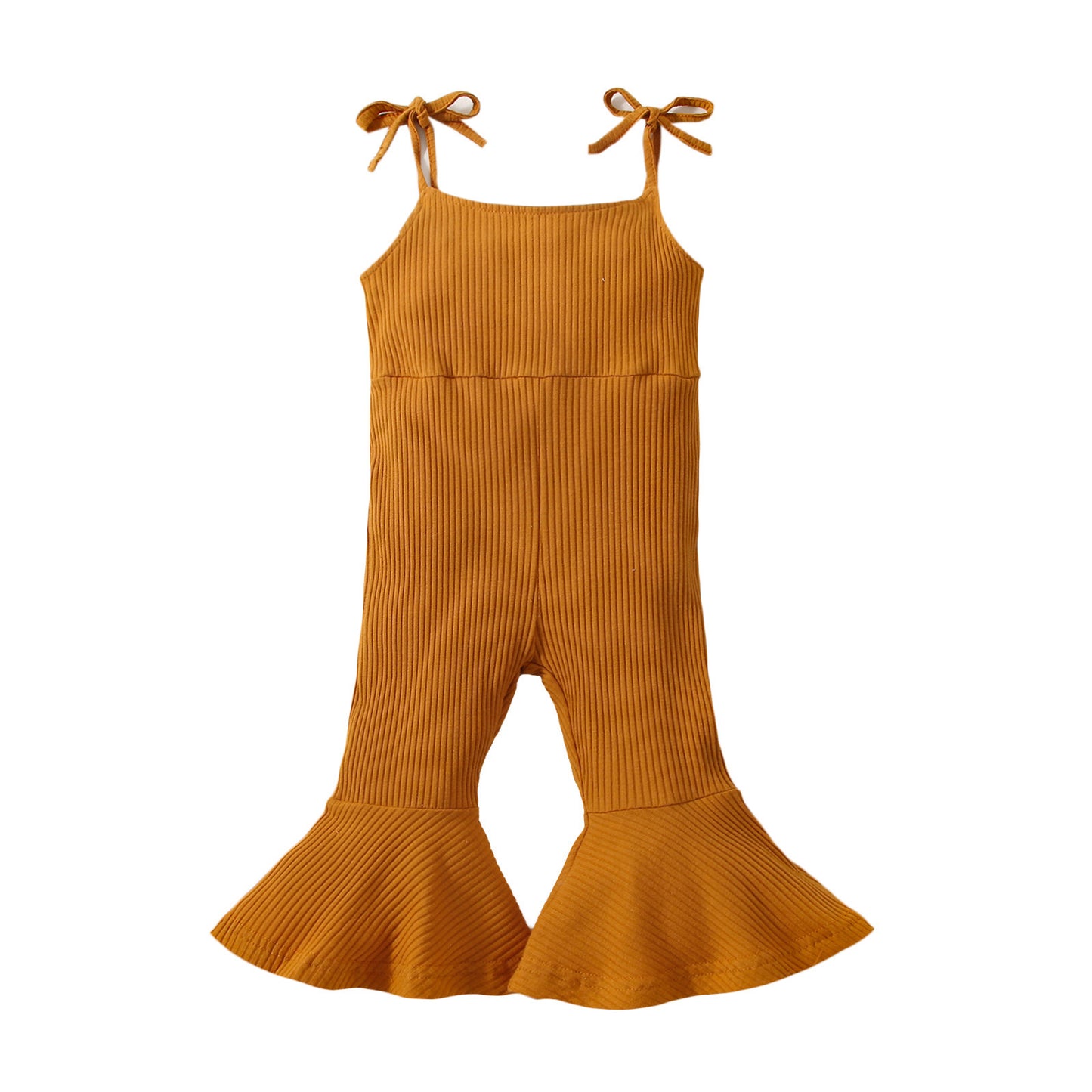 Pantalon d'été une pièce à pattes d'éléphant en coton à rayures unies pour filles