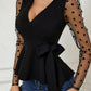 Mesh Sleeves Splicing Series Belt Long Sleeve Slim-fit Top