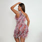 One Shoulder Diagonal Collar Tassel High Waist Slim Fit Dress