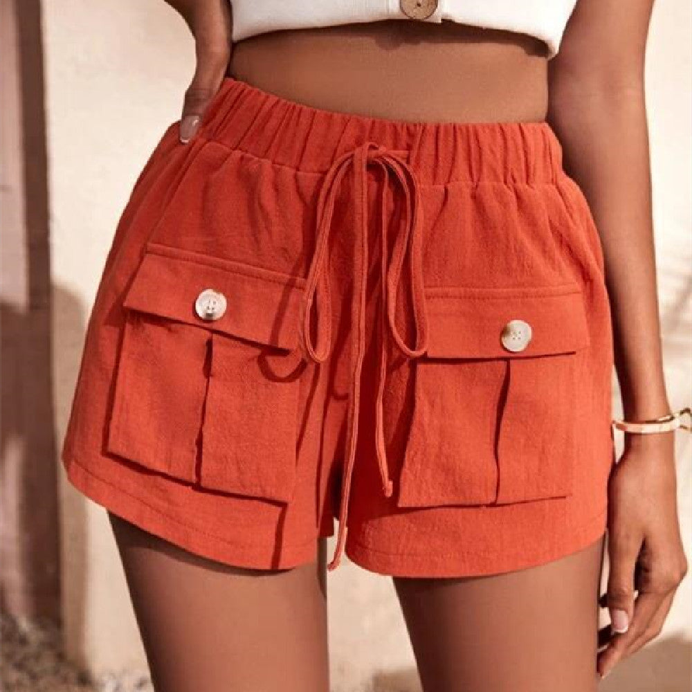Short cargo ample taille moyenne avec cordon de serrage pour femme