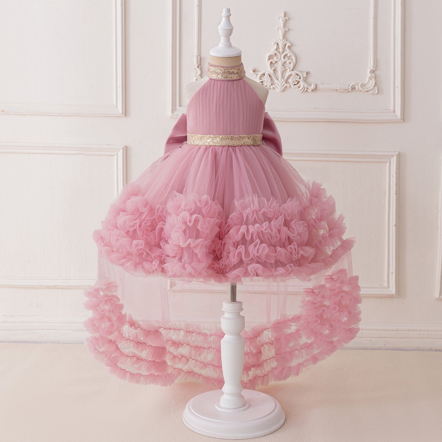 Girls Evening Dress Light Luxury Mesh Pleated Pettiskirt
