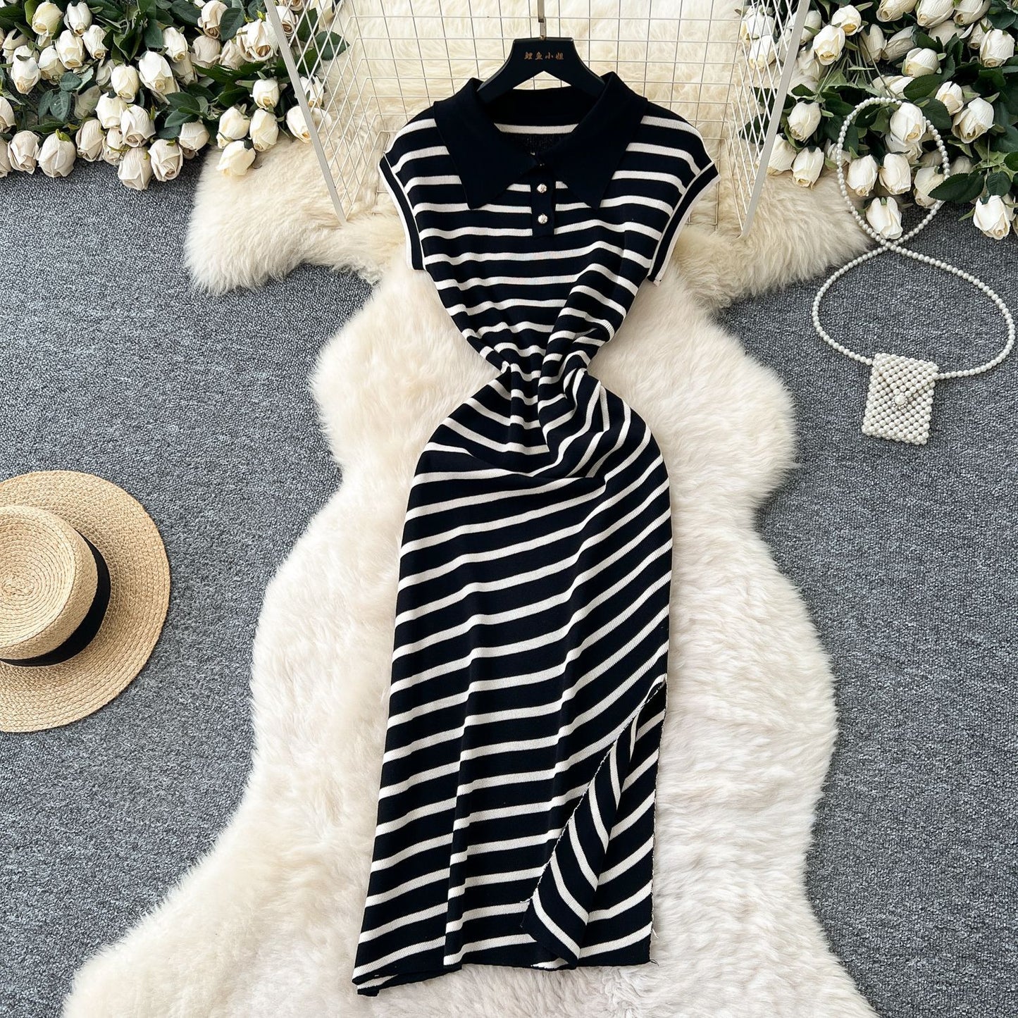 Retro Short-Sleeve Striped Dress For Women