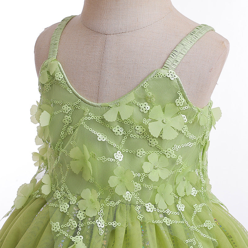 Elf Mesh Stitching Princess Strap Bubble Dress