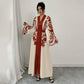 Women's V-neck Long Cardigan Printed Flared Long-sleeve Lace-up Dress