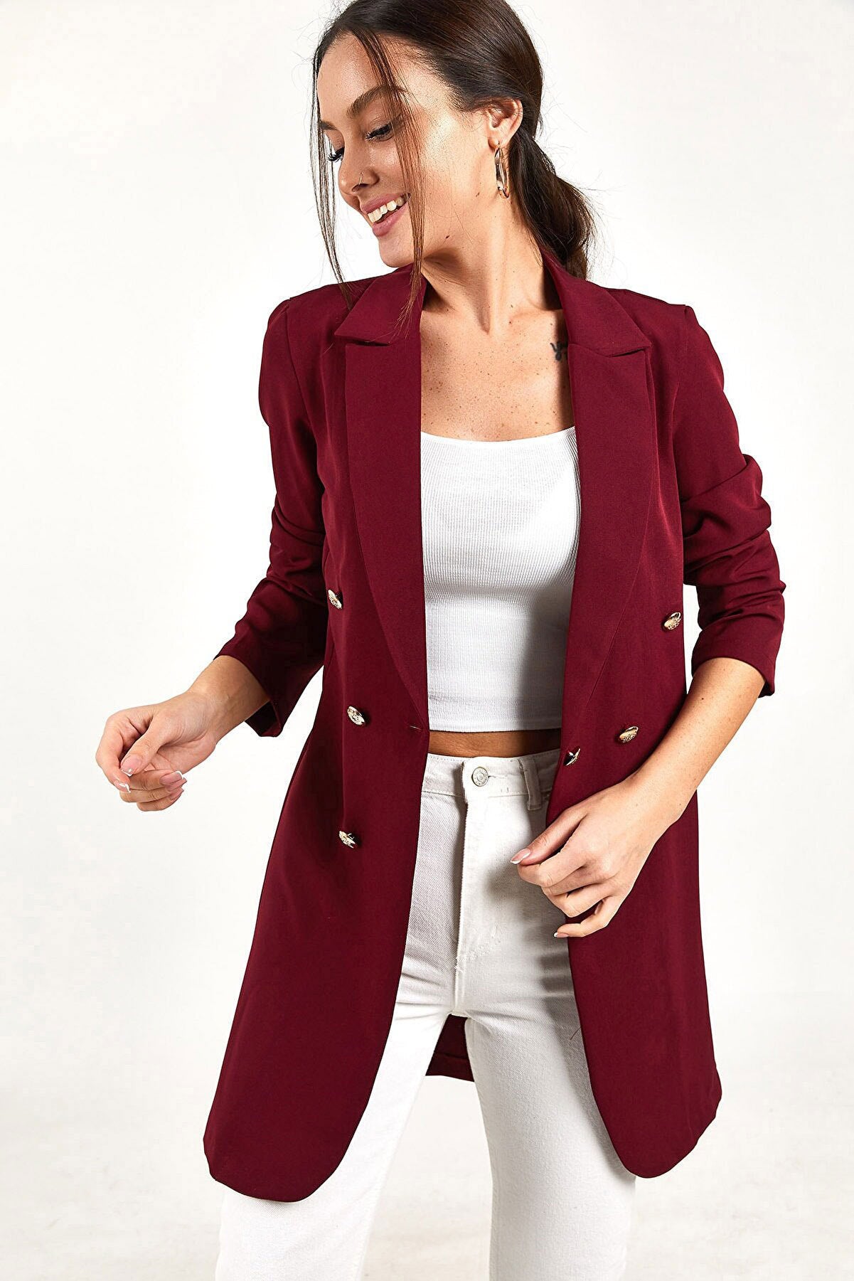 European And American Women's Casual Double-breasted Suit Jacket