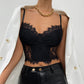 Ladies Solid Color Lace Eyelashes Camisole Sheer Vest