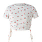 Women's Printed Short-sleeved T-shirt With Drawstring