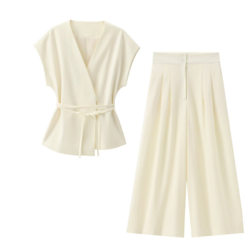 Women's Linen Blend Double Breasted Vest Two Piece Set