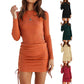 Drawstring Knitted Mid-waist Long Sleeve Dress