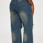 Retro Heavy-duty Washed Knee Ripped Wide-legged Jeans