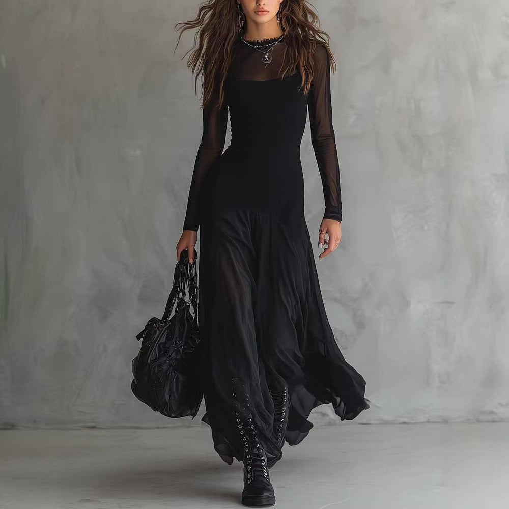 Womens Mesh Patchwork Regular Sleeves Dress