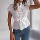 Button Drawstring Short Sleeve Shirt Top Women's Clothing