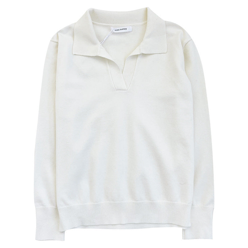 Women's Temperament Simple Lapel Slim Fit Long Sleeve Knit Sweater