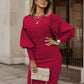 Solid Color Lantern Sleeve Waist One-step Skirt
