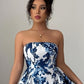 Womens Strapless Printed Casual A Line Dress