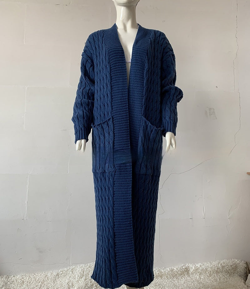 Cardigan long en tricot avec poche, pull long, manteau épais, européen et américain
