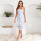 Slim-fit Pleated Elegant Mesh Floral Print Suspender Dress