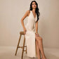 Fashionable Solid-Colored Multi-Button Sleeveless Long All-Match Dress
