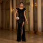 Sleeveless Round Neck Sequins Slim Fit Slit Evening Gown