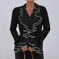 Solid Color Casual Ruffled Flared Sleeve Shirt Top