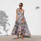 Women's Printed V-neck Large Swing Suspender Dress