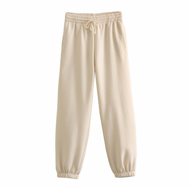 Vêtements d'automne pour femmes, couleur unie, pull court basique, pantalon de jogging à lacets et bande à la cheville
