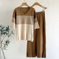 Stylish Striped Short-Sleeve Casual Knit Skirt And Top Two-Piece Set