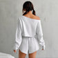 European And American Women's Long-sleeve Blouse Shorts Suit