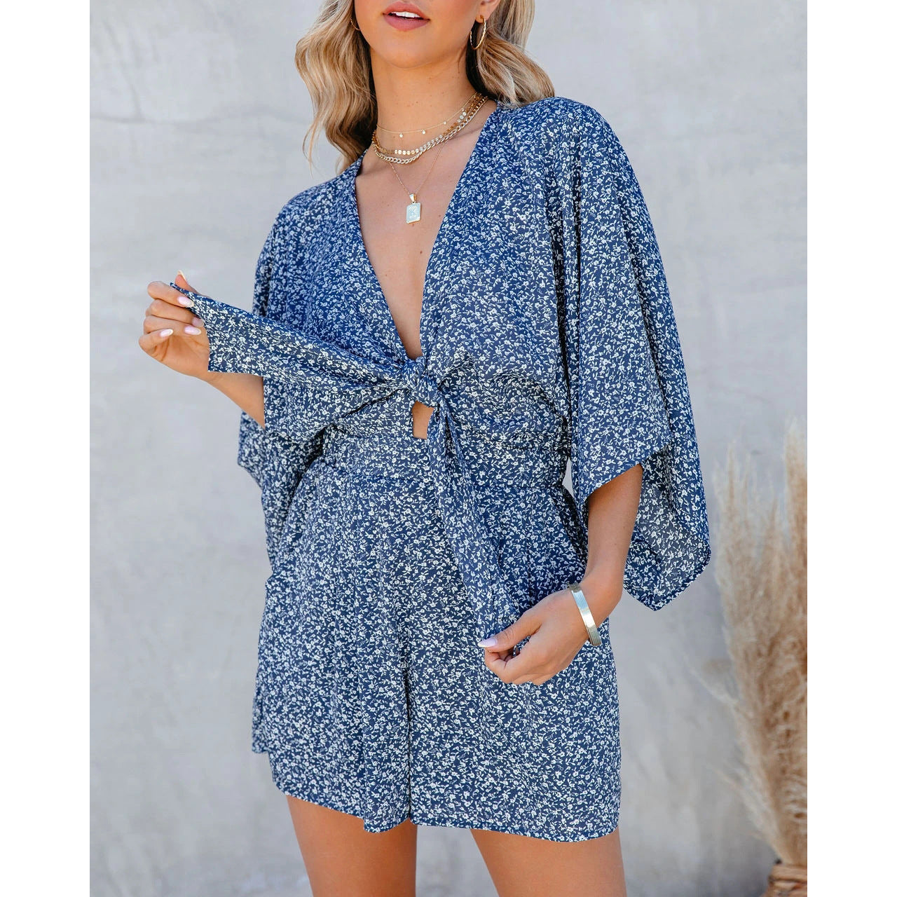 New V-Neck Wide Loose Jumpsuit For Women At Home And Holiday Style Jumpsuit