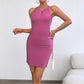 Round-neck Pleated Elastic Slim-fit Sheath Vest Dress