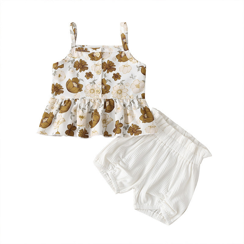 Ensemble de vêtements d'été pour filles, débardeur imprimé, short, deux pièces, sans manches
