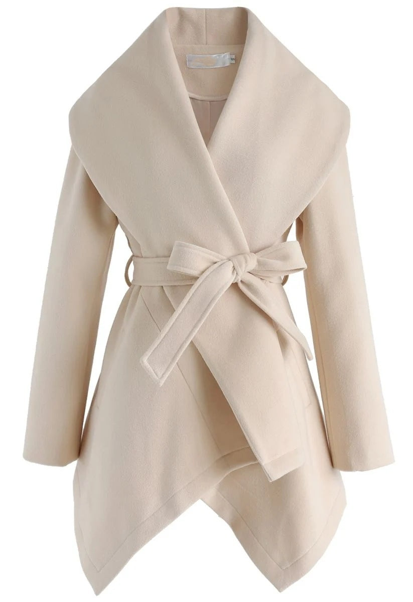 New Women's Lace-up Cross-over Shawl Woolen Coat