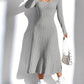 Thread Knitted Sunken Stripe Long Sleeve Big Hem Dress