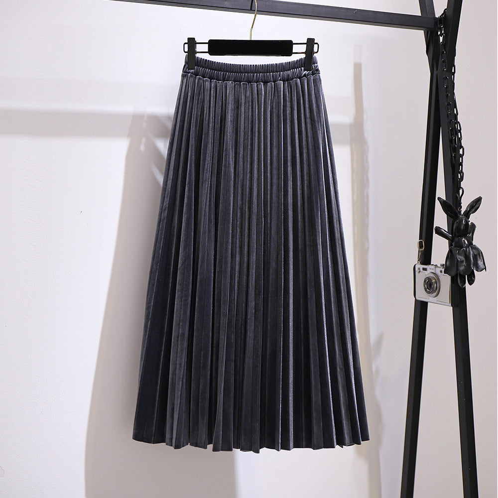 Fat Sister V-neck Sweater Korean Style Gold Velvet Skirt