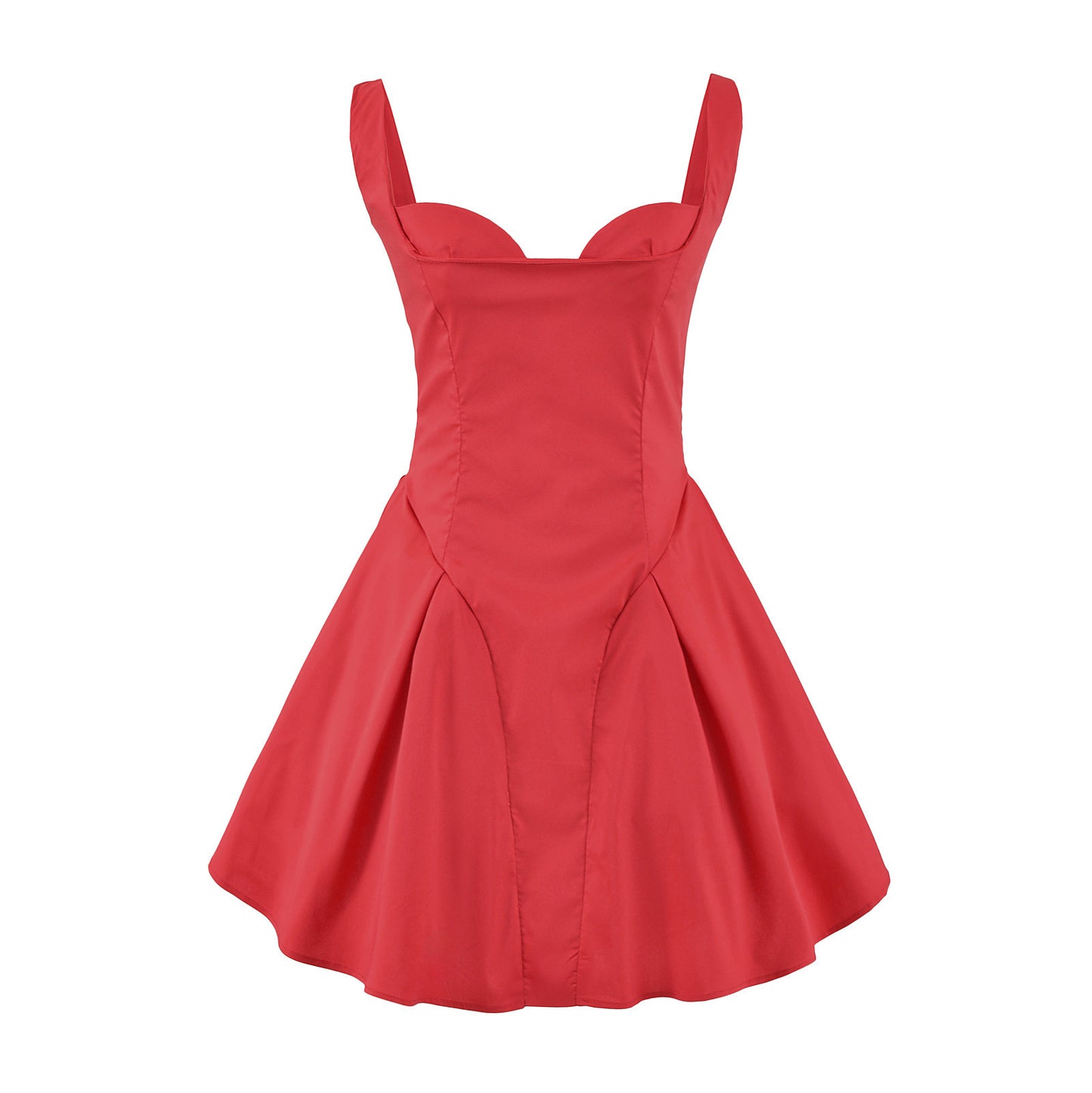 Backless Short Suspender Dress French Square Collar A- Line Mini Skirt
