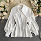 Fried Street Design Puff Sleeve Pleated Ruffle Blouse Women