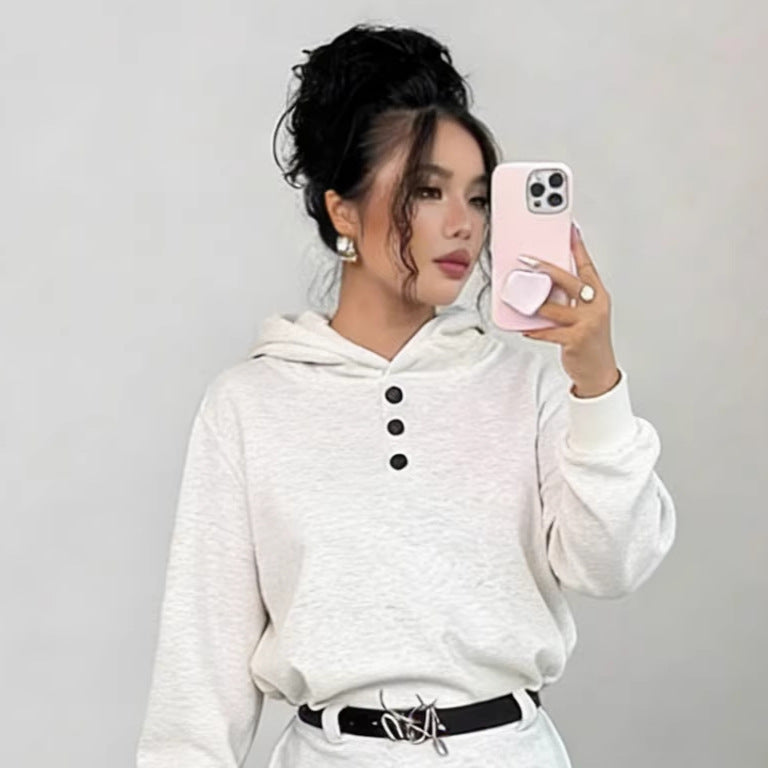 American Preppy Style Hooded Sweatshirt Dress