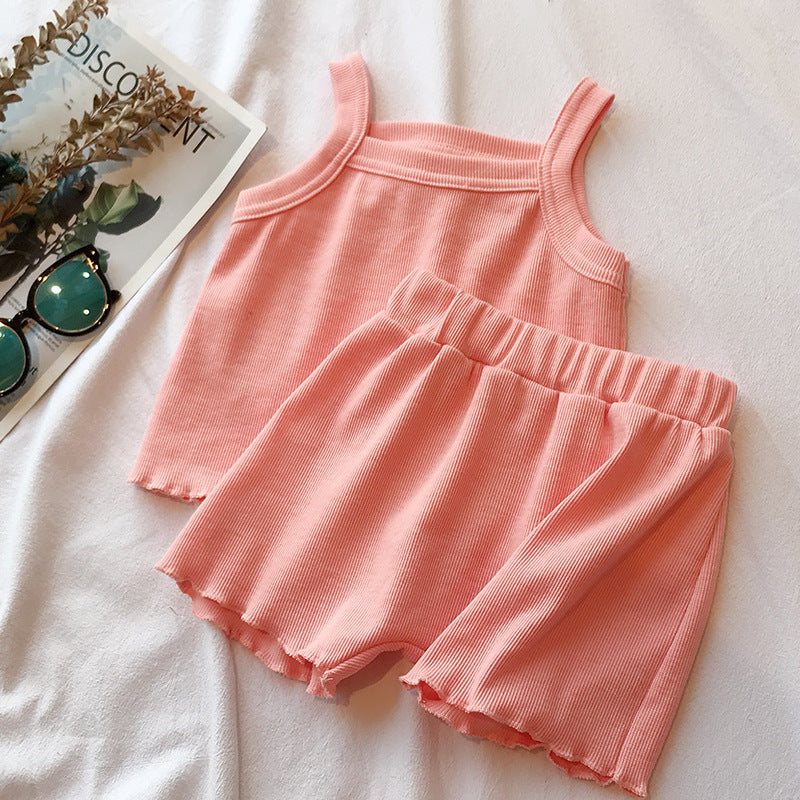 Baby Solid Color Soft And Comfortable Sleeveless Vest Shorts Suit