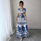 Womens Printed Elegant Simple Lace-up Round-neck Dress