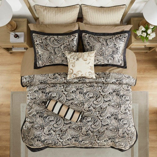 12 Piece Comforter Set With Cotton Bed Sheets Black Full
