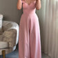 Solid Color Three-dimensional Floral Lace-up Jumpsuit