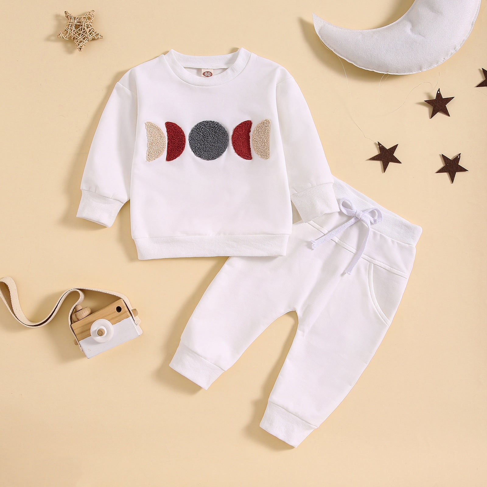 Solid Color Towel Embroidery Casual Long-sleeved Top And Trousers Two-piece Set