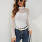 Mesh Dot Patchwork Stand-up Collar Pullover Slimming All-match Women's Long Sleeve