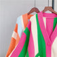 Striped Colorblock Knitted Cardigan Women's New Loose Sweater Coat