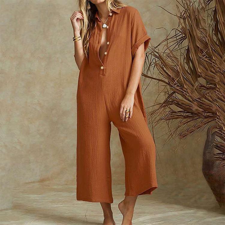 Women's Solid Color Short-sleeved Jumpsuit