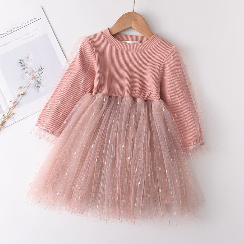 Girls'  Mink Velvet Fake Two Piece Dress