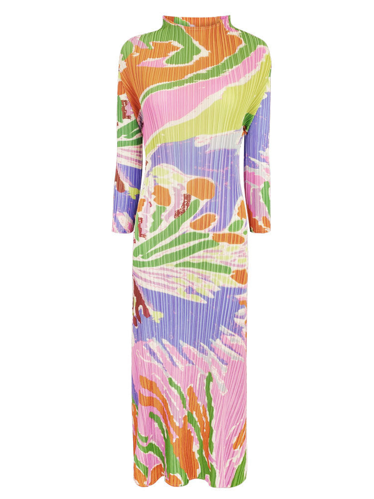 Robe imprimée décontractée à col rond et manches longues pour femme